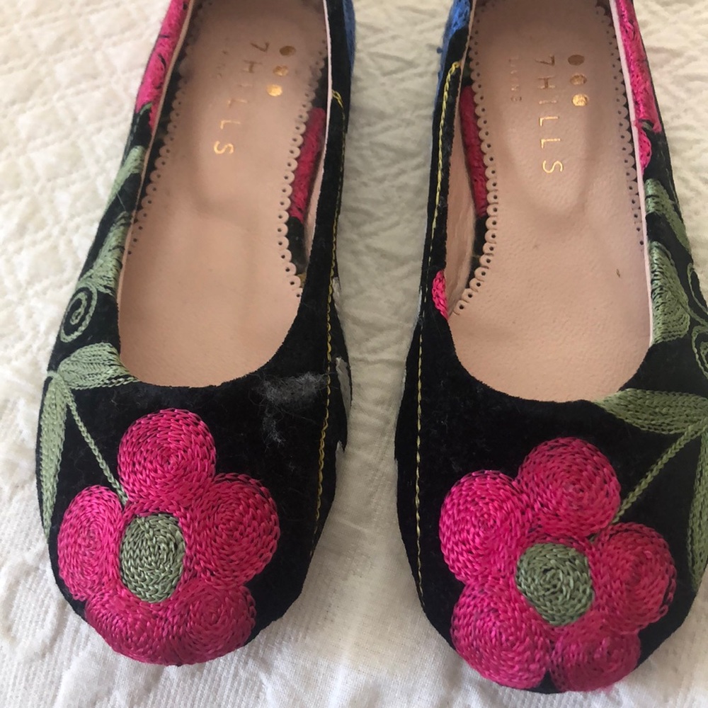 Velveteen embroidered flats, never worn